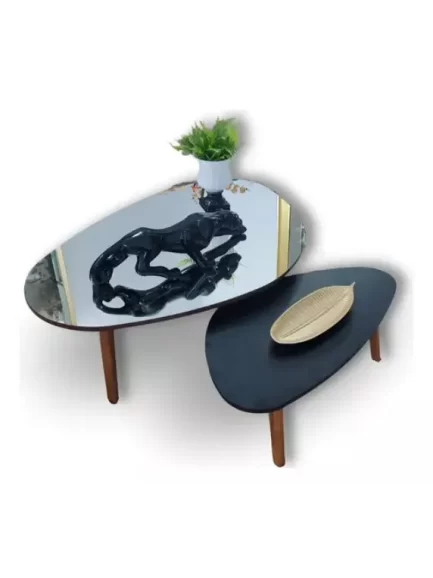 Conjunto de Mesas de Centro Cor Tampo Preto Demoglass Paris Mirror Black