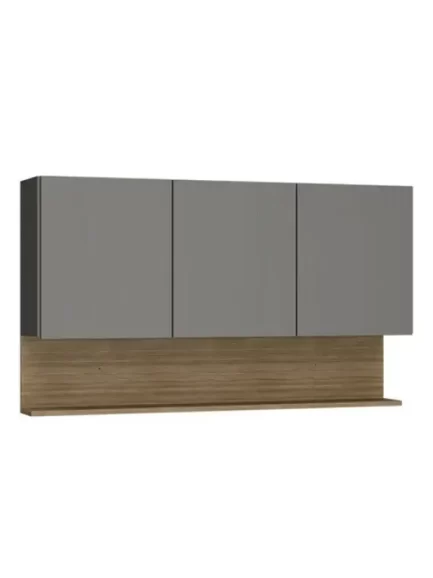 Armário Aéreo 120cm 3 Portas Lina Gris/freijó