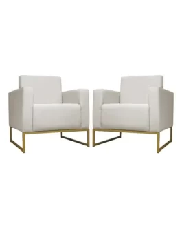 Kit 02 Poltronas Letícia Slim Base Metal – Suede Bege