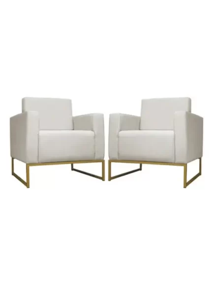 Kit 02 Poltronas Letícia Slim Base Metal - Suede Bege