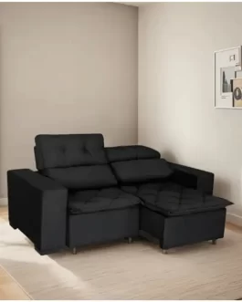 Sofá Retrátil Reclinável 2 Lugares Soft Slim 1,50m Preto