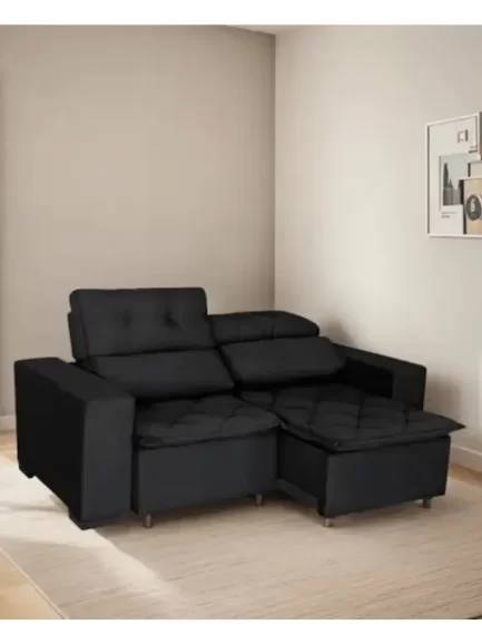 Sofá Retrátil Reclinável 2 Lugares Soft Slim 1,50m Preto