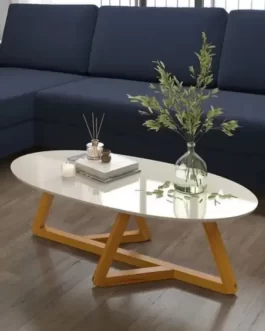 Mesa De Centro Delta Sala Oval Cor Off White/Nature