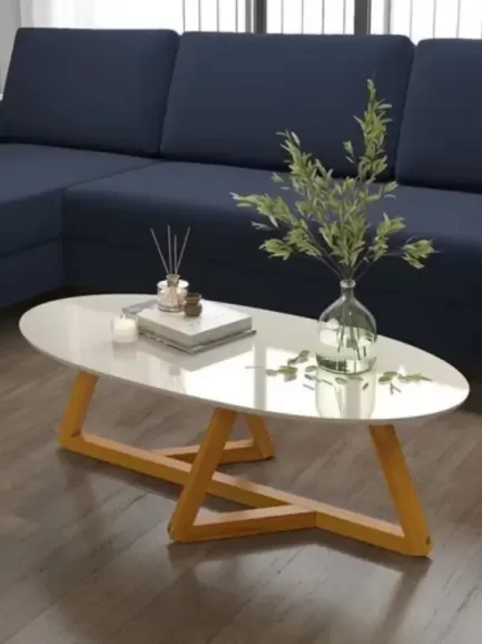 Mesa De Centro Delta Sala Oval Cor Off White/Nature