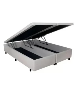 Base Box Baú Queen 158×198 Courino Linho Areia Com Pistão