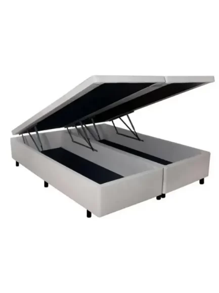 Base Box Baú Queen 158x198 Courino Linho Areia Com Pistão