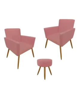 2 Poltronas Confortáveis Com 1 Puff De Brinde Para Recepção