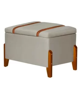 Recamier Baú Puff Moderno Retrô Pés Em Madeira Maciça Decorativo Sapateira Para Quarto E Sala Luxo Hall Bege