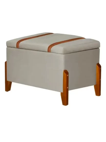 Recamier Baú Puff Moderno Retrô Pés Em Madeira Maciça Decorativo Sapateira Para Quarto E Sala Luxo Hall Bege