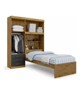 Kit Armário Multiuso Solteiro Com Cama Embutida E Baú