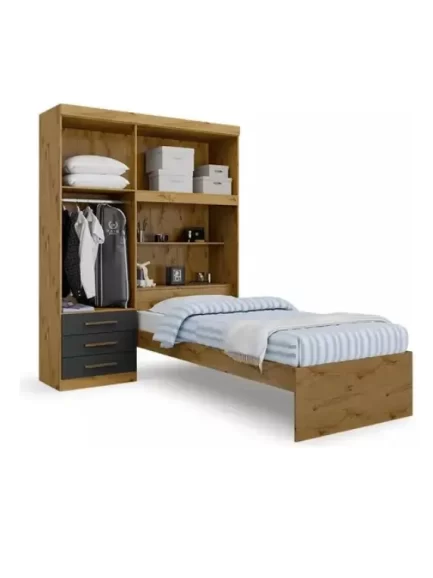 Kit Armário Multiuso Solteiro Com Cama Embutida E Baú
