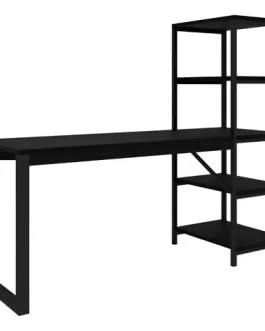 Mesa Escrivaninha 4 Prateleiras Preto Canela Branca Rústico