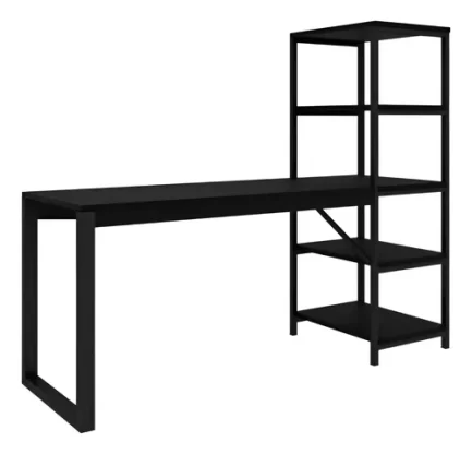 Mesa Escrivaninha 4 Prateleiras Preto Canela Branca Rústico