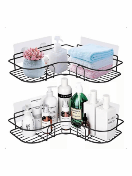 Kit Porta Shampoo Sabonete Suporte De Canto Parede Banheiro Prateleira Nicho Multifuncional Sem Furar Parede