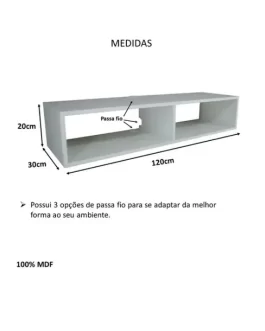 Rack Suspenso Para Sala Tv Em Mdf Nicho Painel Branco 120cm