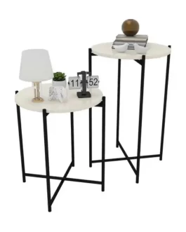 Kit 2 Mesinha Lateral Redonda Articulada Dobrável Tampo Mdf Cor Off white